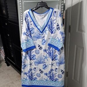 Guy Harvey Blue and White V-Neck Resort Dress